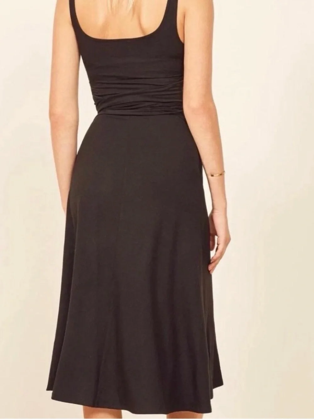 Reformation Jeans Black August Midi Dress w/ Tie - Medium - Excellent Condition - Picture 5 of 16